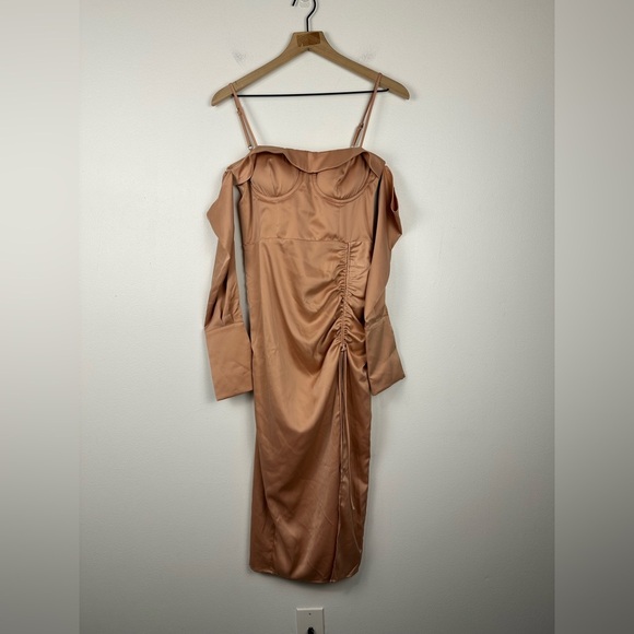 CAMILA COELHO Karin Side Slit Off Shoulder Satin Midi Dress Pink Sz XS - Picture 4 of 11